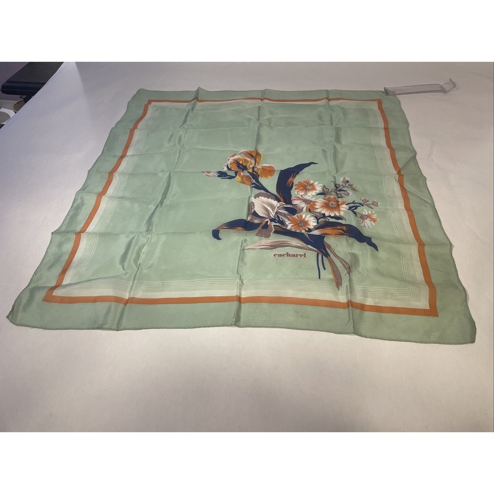 Vintage Cacharel Pastel Green With Floral Silk 25" Square